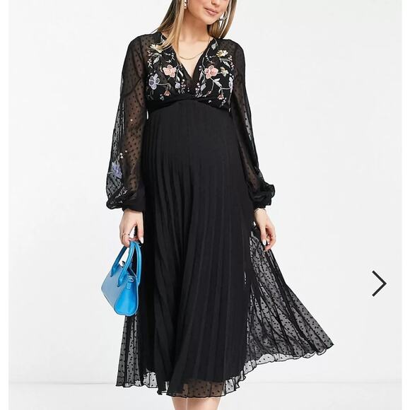 NWT ASOS Plissé Pleated Navy Chiffon Sleeveless Maternity Midi Dress Size 6 - Picture 9 of 9